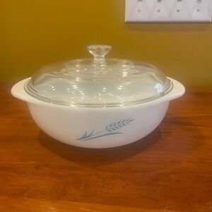 Pyrex White Casserole Dish “Blue Wheat”